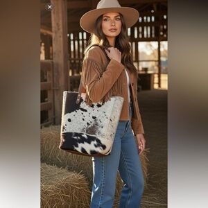 Myra Bag Black and White Cowhide large Tote bag